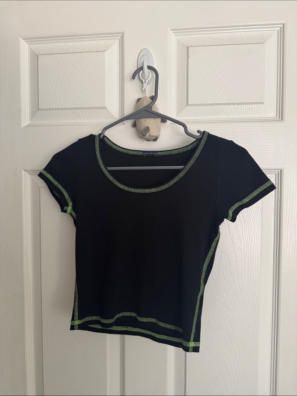 Brandy Melville Black Crop Top Lime Green Stitching